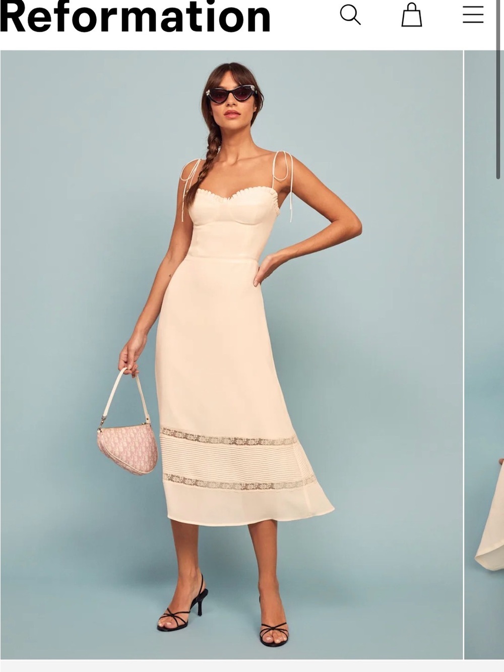 Reformation Cream Midi Slip Dress with Delicate Straps